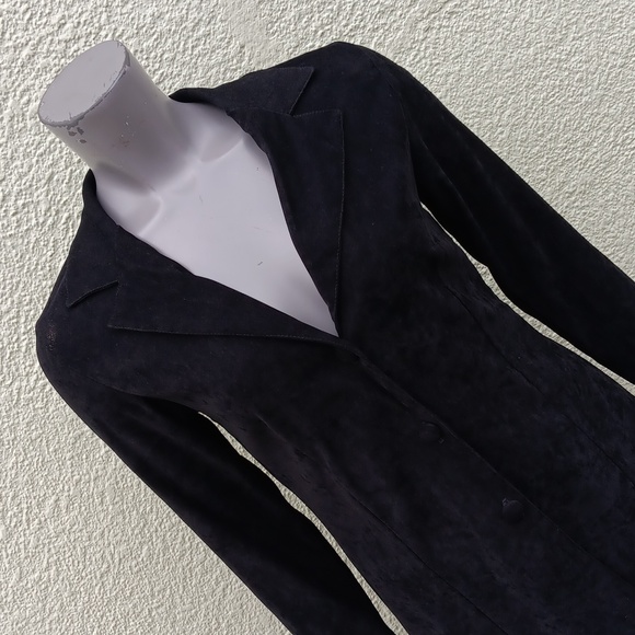 ALLEN SAMO LADIES VINTAGE BLACK FAUX SUEDE (3) BUTTON JACKET *UNLINED (USA) - Picture 13 of 17